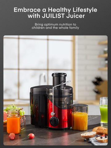 Juilist juicer pouring into a glass showing ready to drink juice