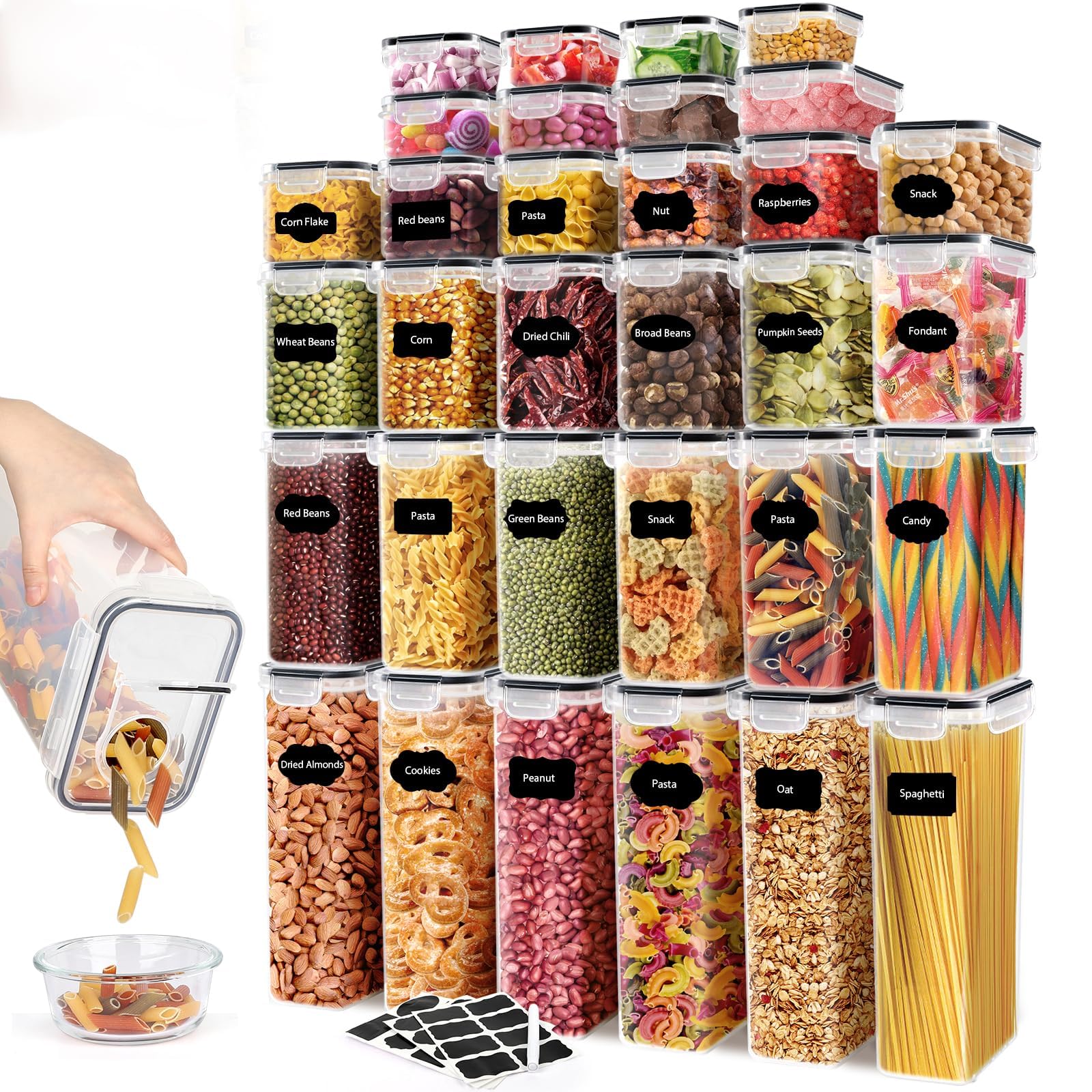 JUJOJB 64-piece airtight storage set with lids for organized pantry