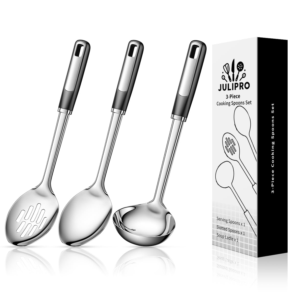 JULIPRO 3-piece spoons set with slotted spoon for draining during cooking