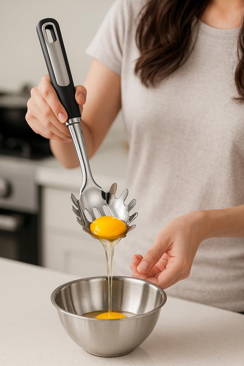 JULIPRO spaghetti server with center drain hole to drain pasta water