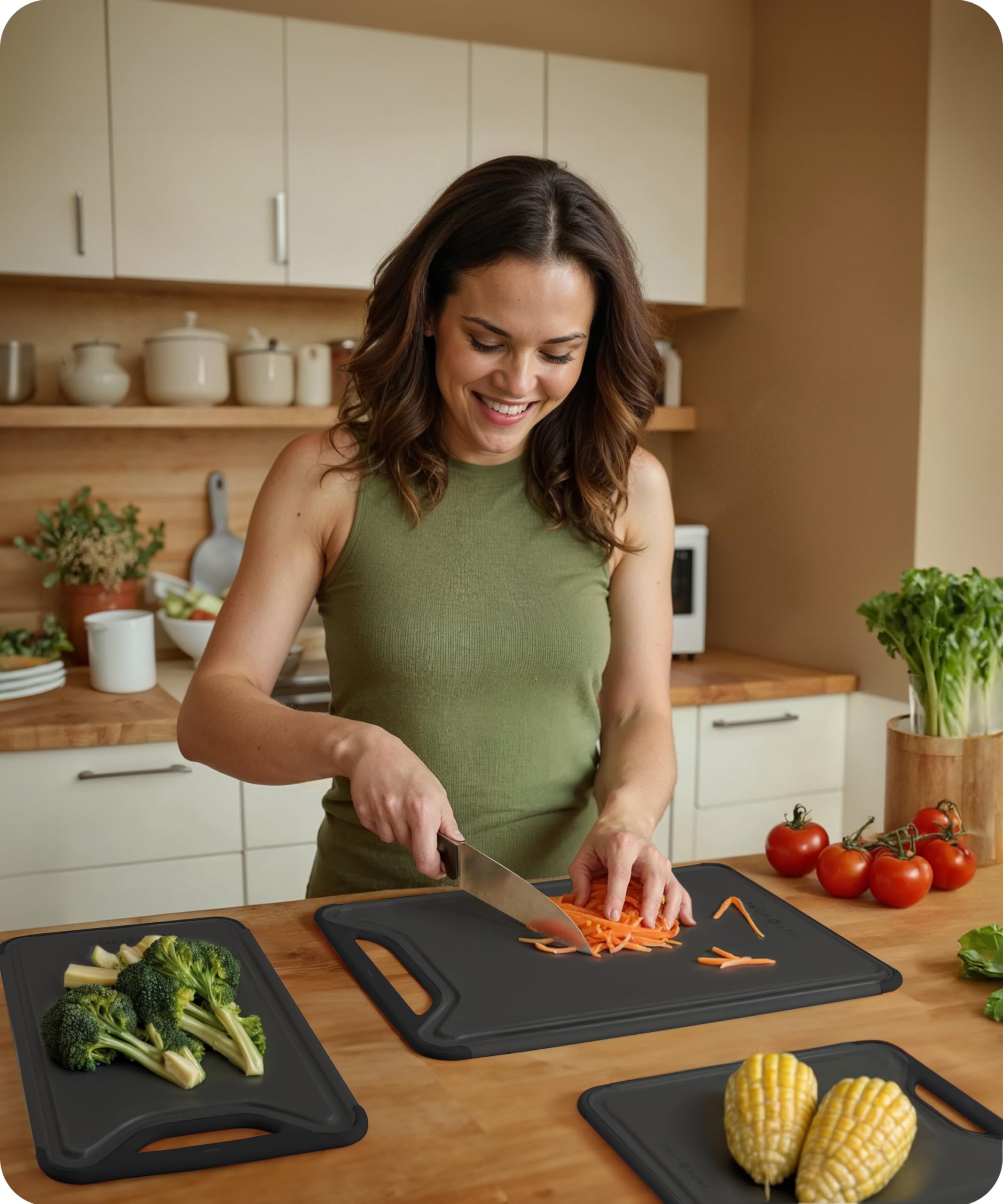 JULY HOME black gray cutting boards offer a stylish, durable look.