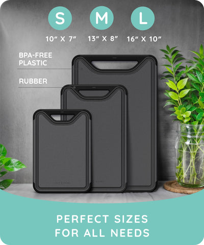 JULY HOME cutting board with juice grooves keeps counters clean during slicing.