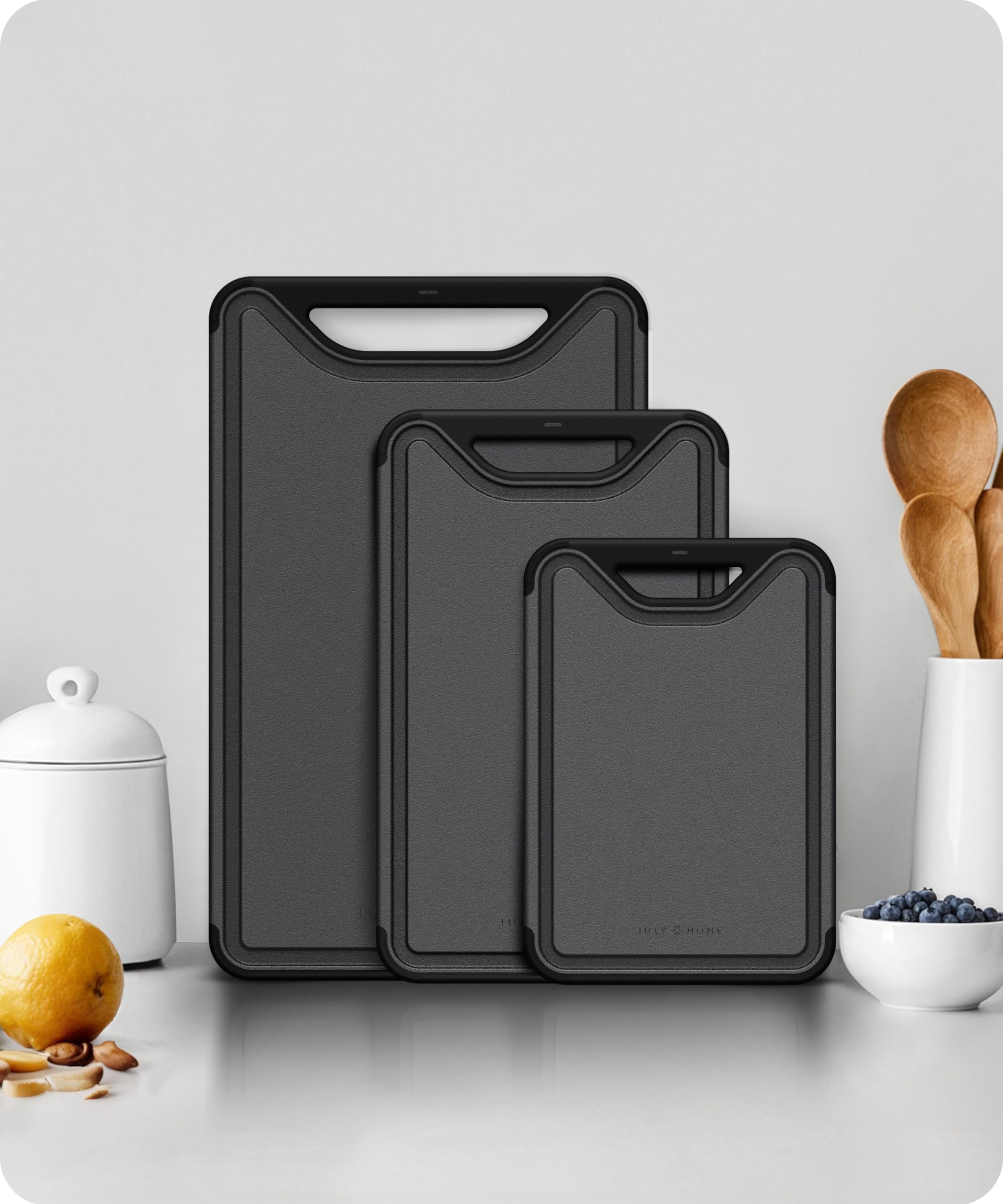 JULY HOME set ready for everyday meal prep and serving.