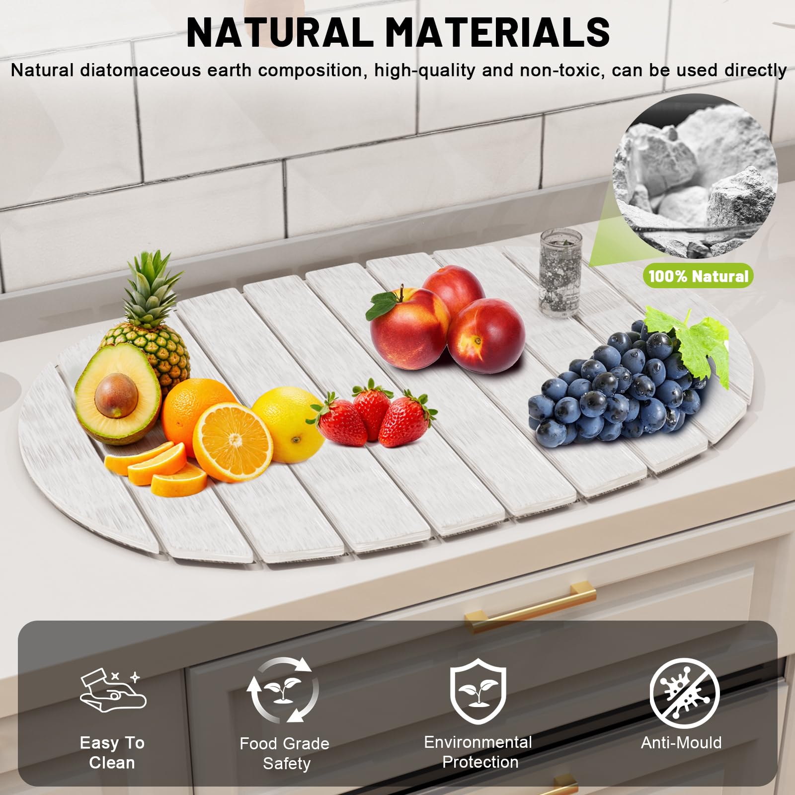 Julysky collapsible drying mat storage keeps countertops tidy when not in use.