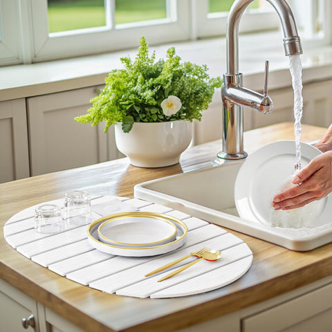 Julysky countertop water-absorption mat keeps kitchens dry and clean.
