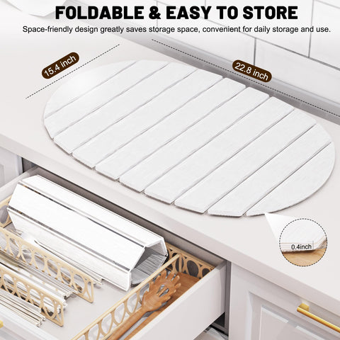 Julysky diatomaceous-earth mat quick-dry for spotless counters after dishes.
