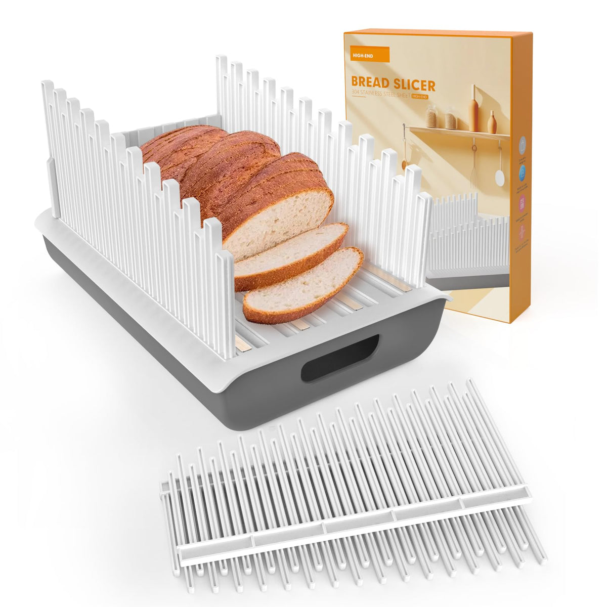 JUMEIHUI bread slicer shows adjustable thickness guides for even slices.