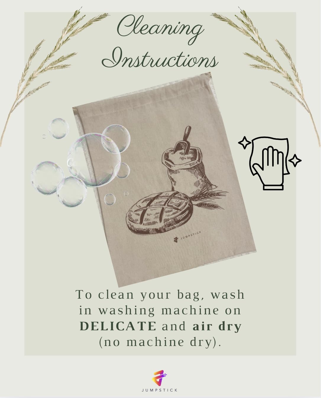 Jumpstick linen bread bag 13x15 pairs well with home baking.