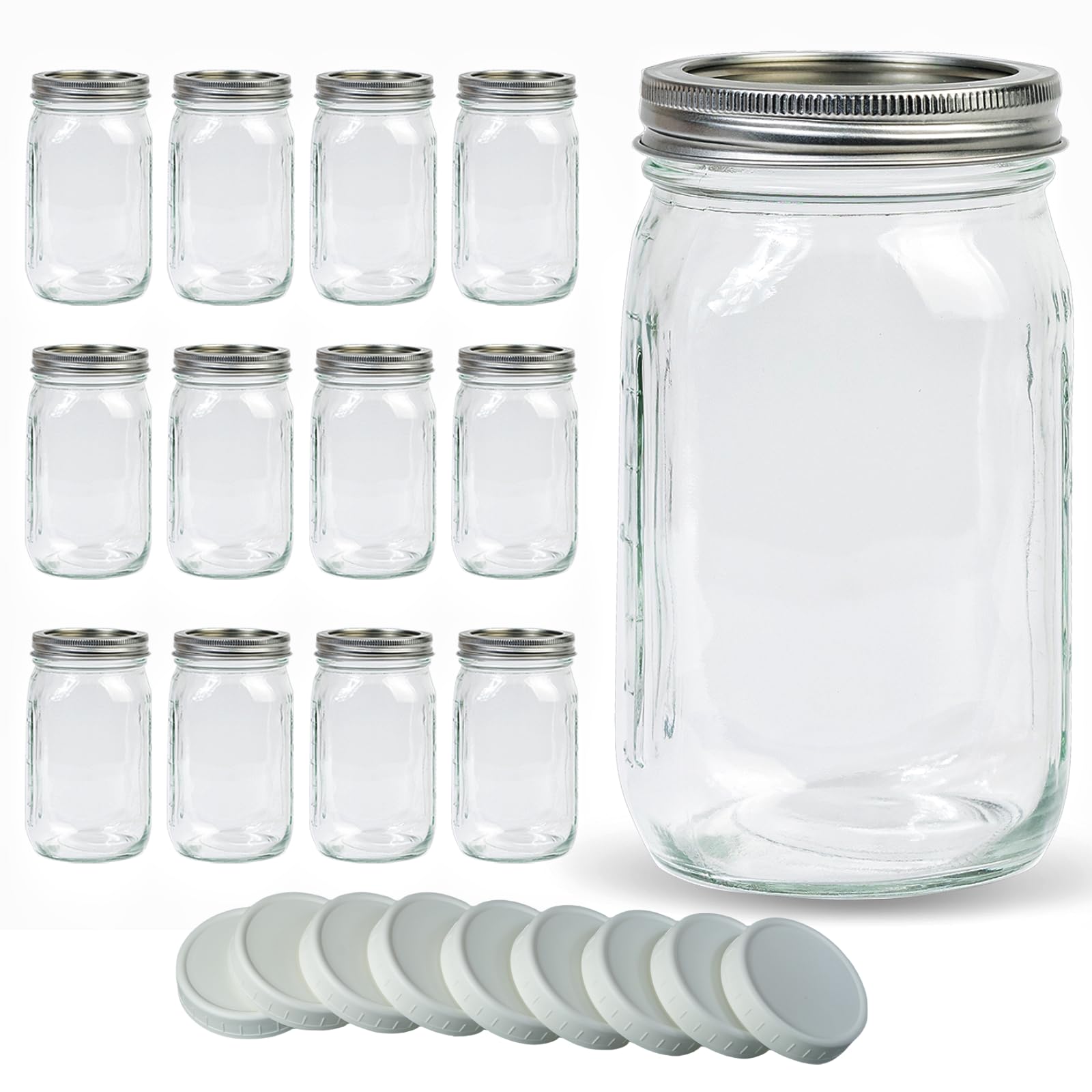 Jumterlee 32 oz wide-mouth mason jar in clear glass, easy to fill and view contents.