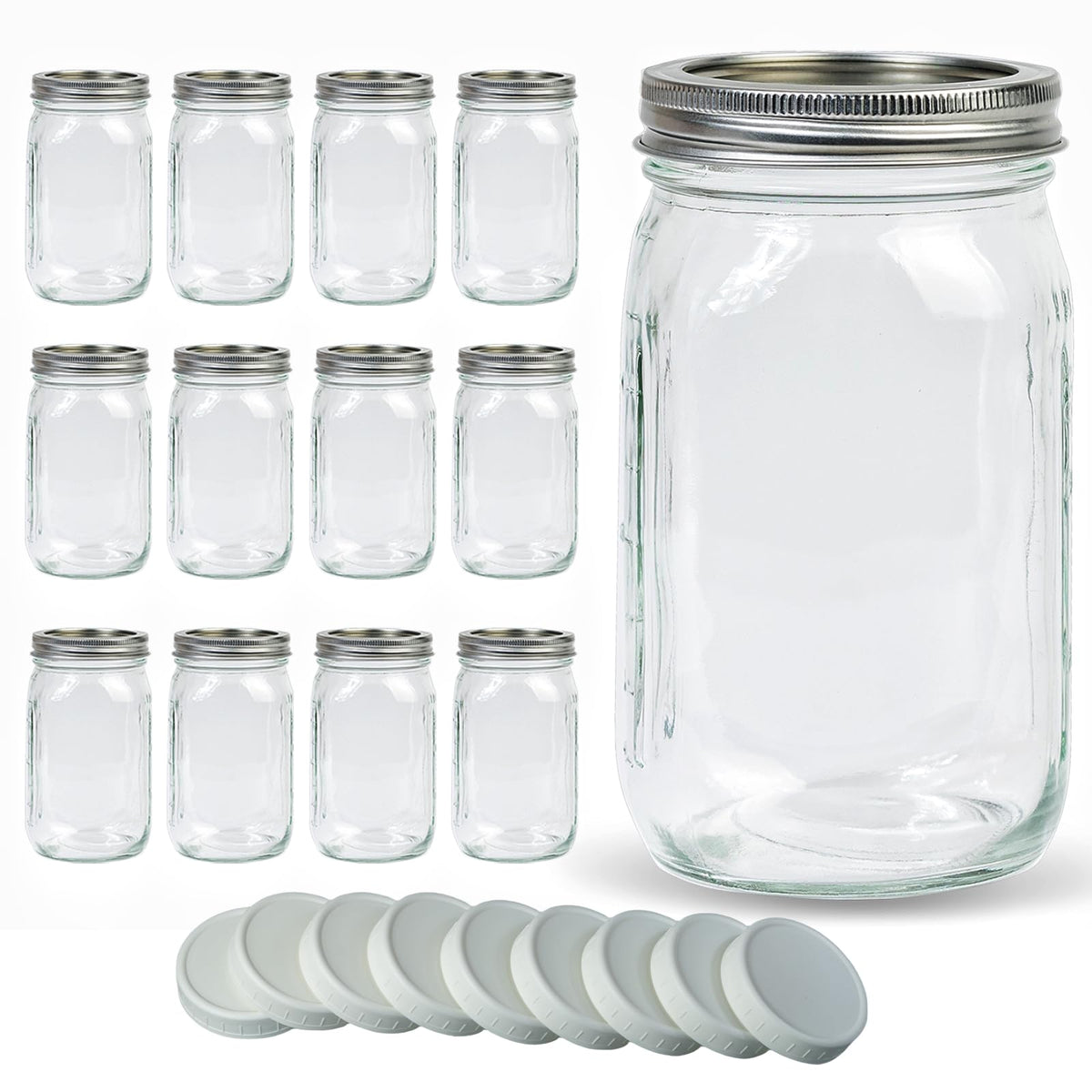 Jumterlee 32 oz wide-mouth mason jar in clear glass, easy to fill and view contents.
