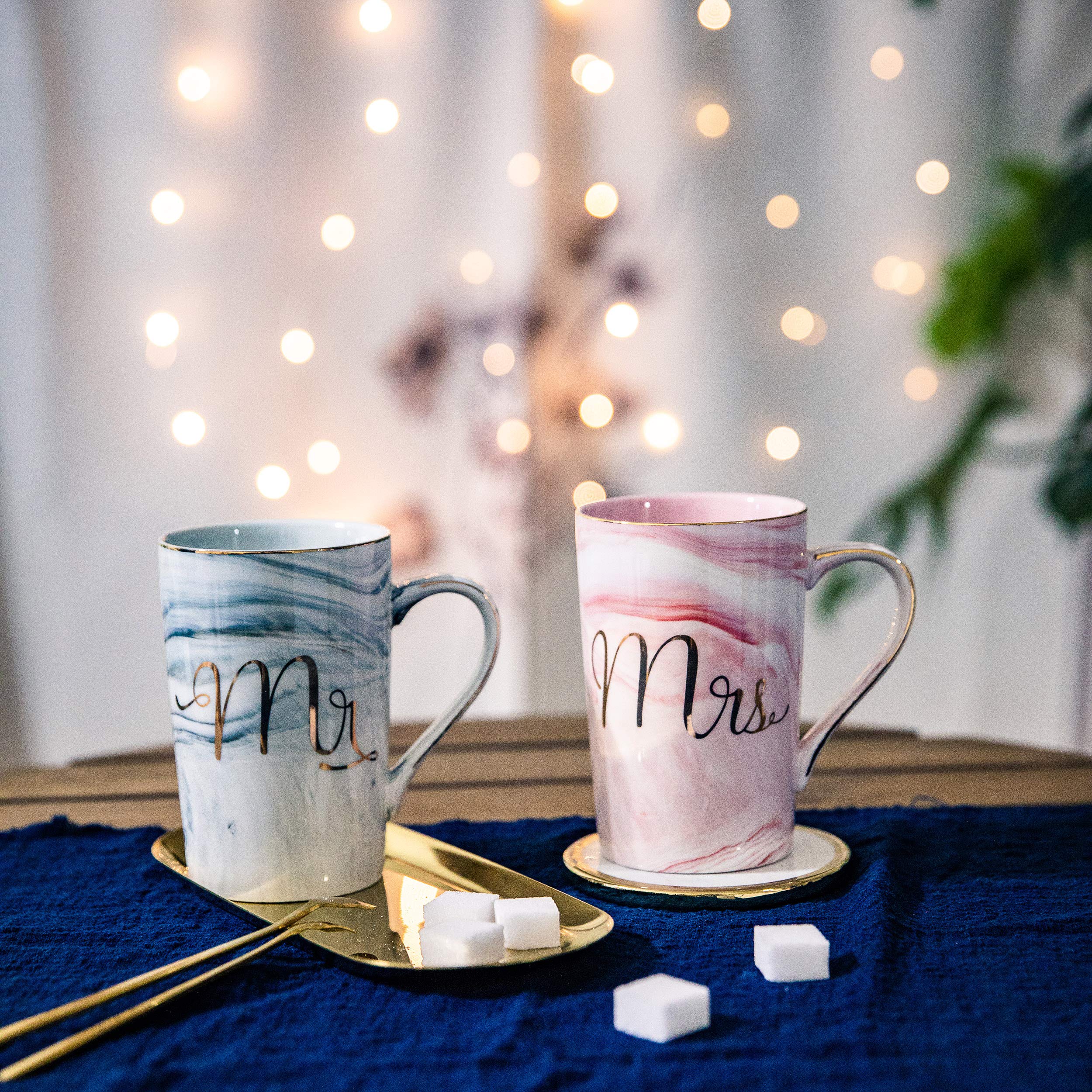 Jumway Mr mug grey 14 oz paired with Mrs mug pink for gift set