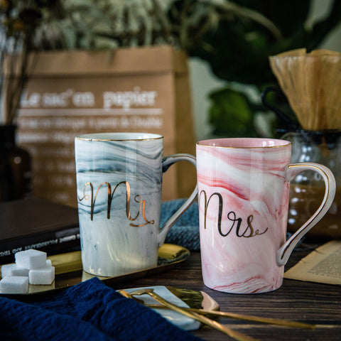 Jumway ceramic mugs pair featuring marble design for tea or coffee