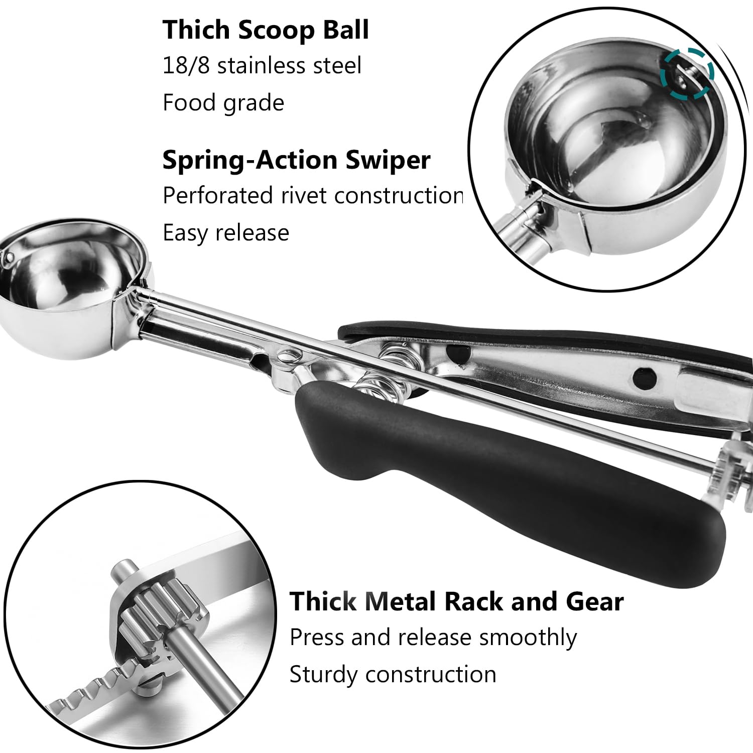 Junadael J cookie scoop grip improves control during scooping.
