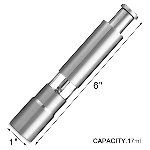 Jung Ford pepper mill with thumb button enables one-handed operation.