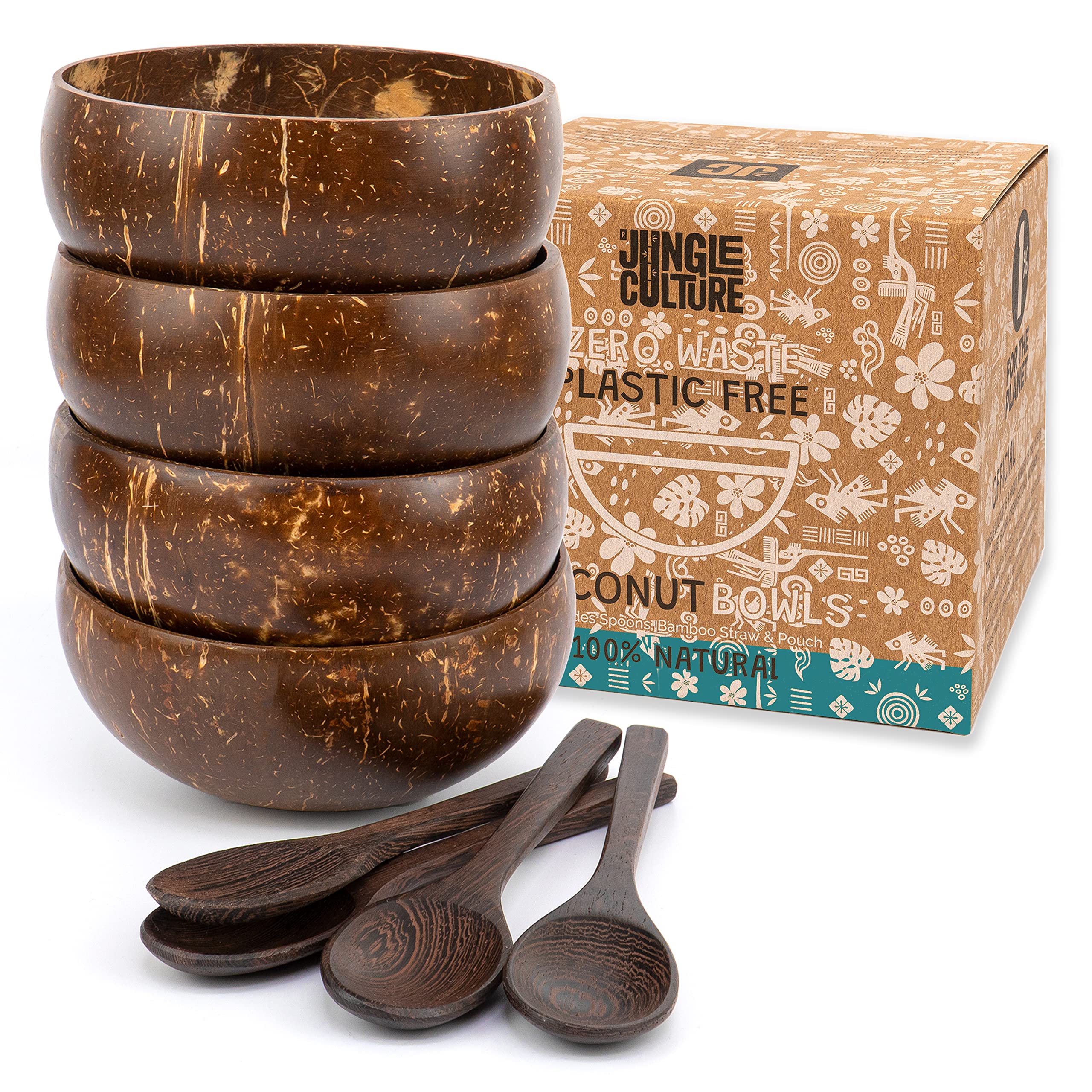 Jungle Culture four polished coconut bowls ideal for smoothie bowls and acai bowls