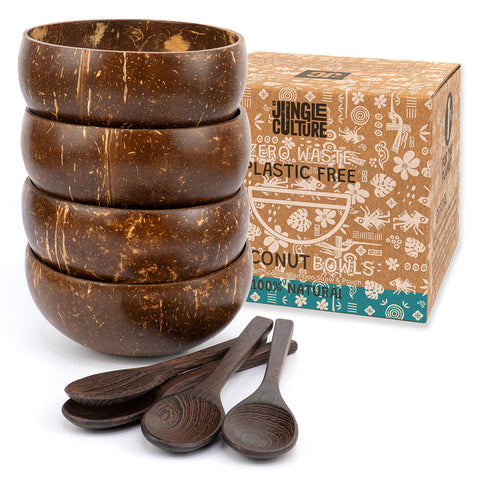 Jungle Culture four polished coconut bowls ideal for smoothie bowls and acai bowls