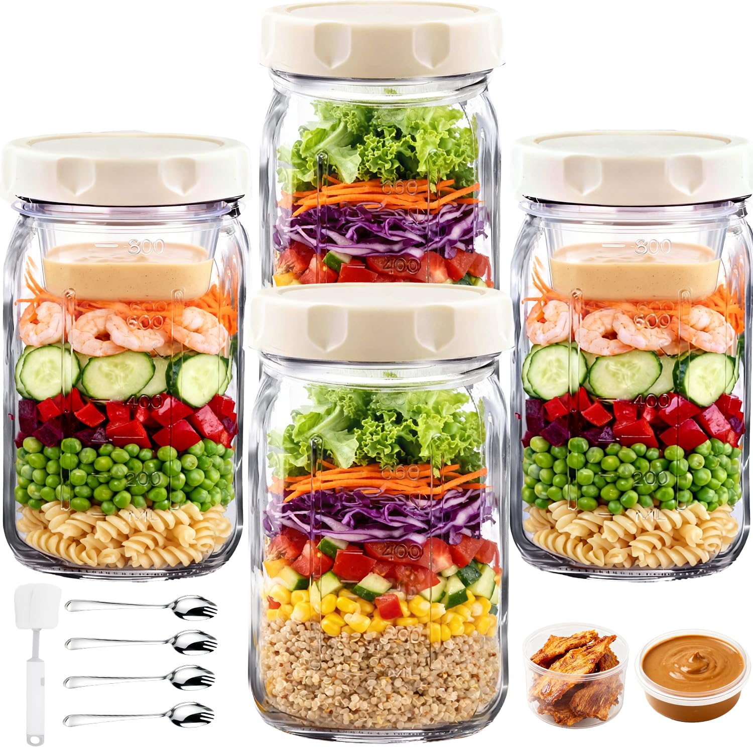 Junlin 32oz salad jar with dressing compartment keeps greens fresh for meals.