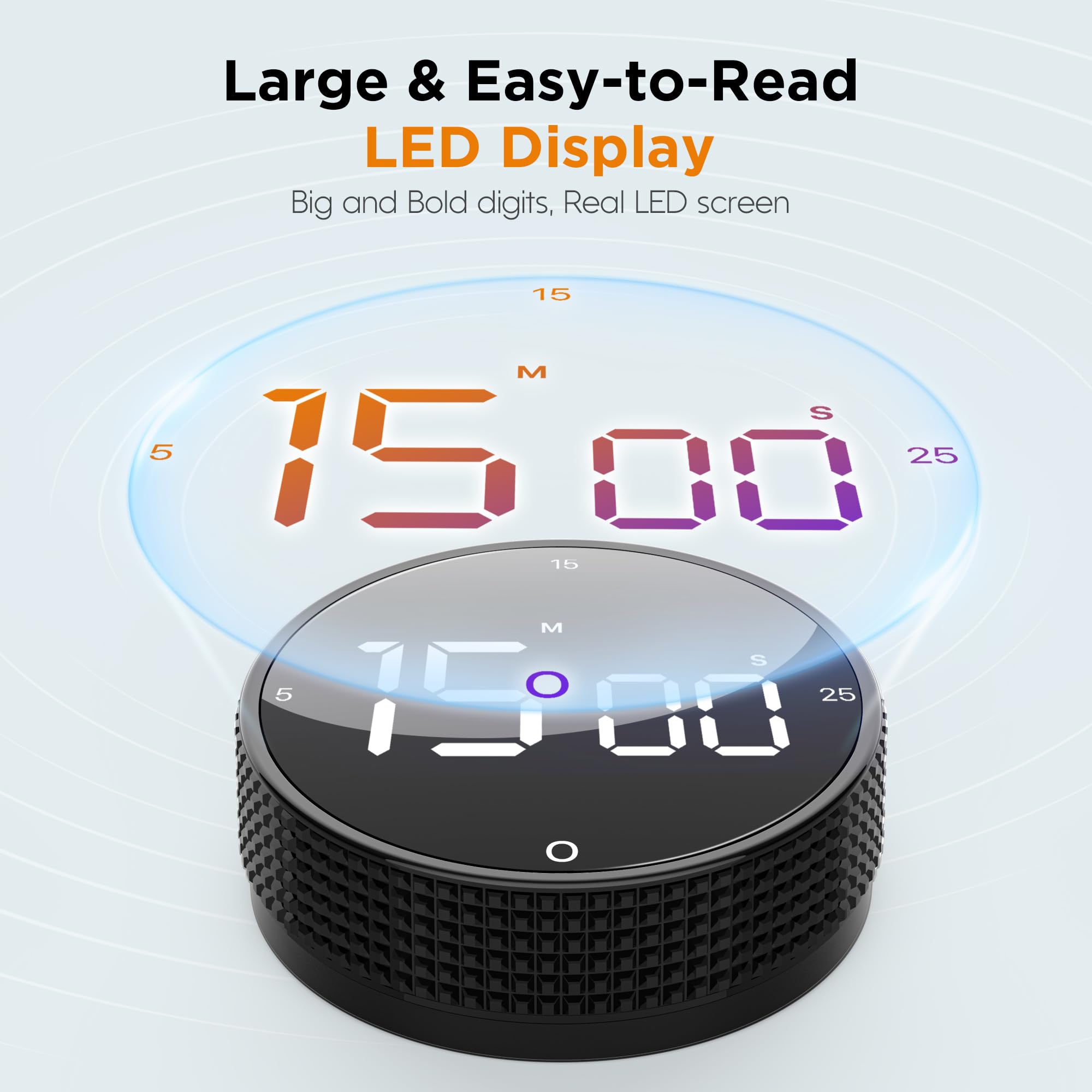 JUNVIL Upgrade digital timer with magnetic back for hands-free placement on metal surfaces.