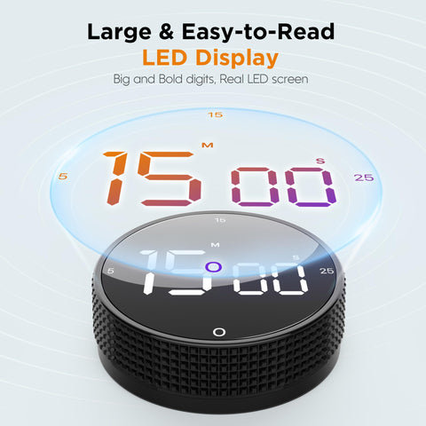 JUNVIL Upgrade digital timer with magnetic back for hands-free placement on metal surfaces.