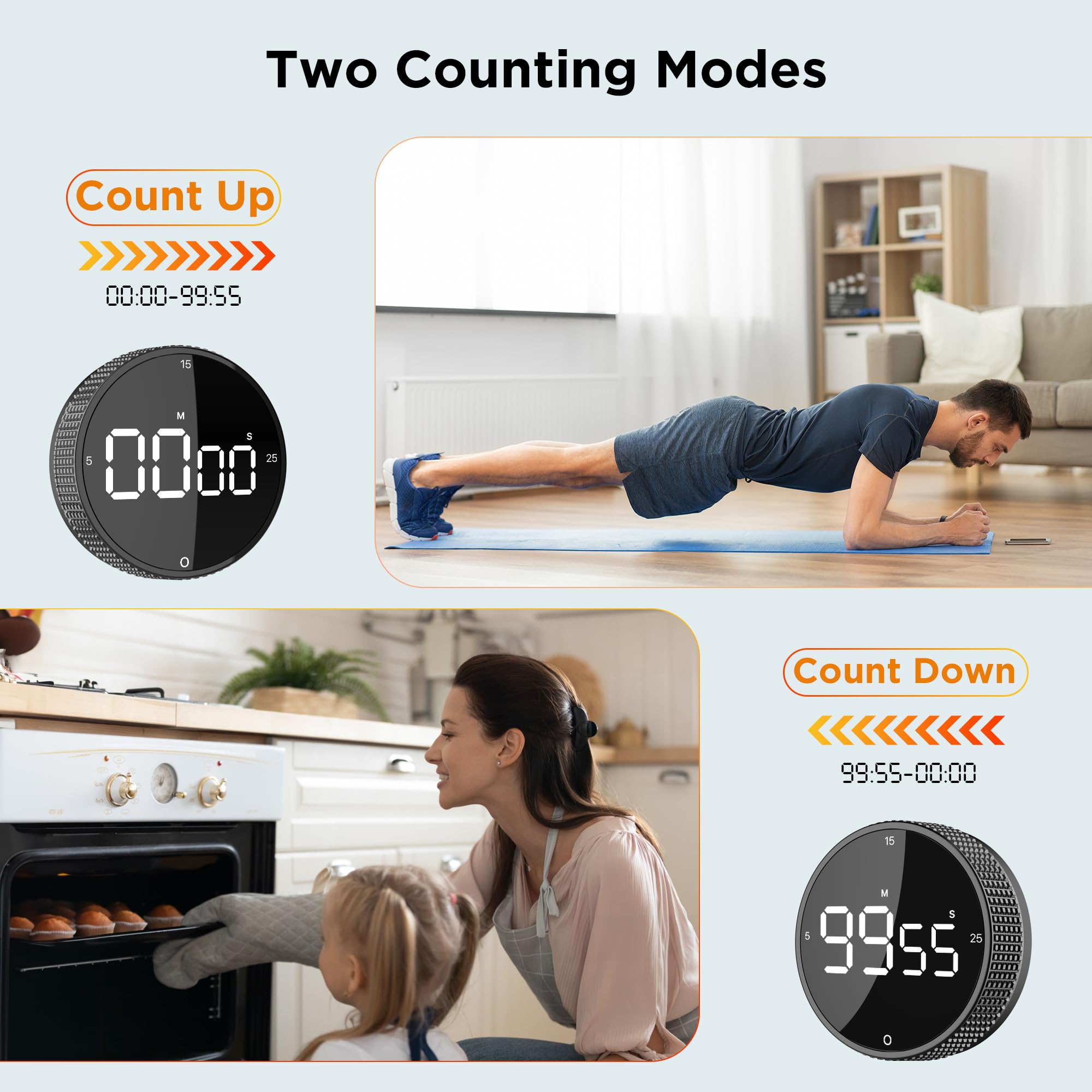 JUNVIL Upgrade timer offers three volume levels for quiet or noisy environments.