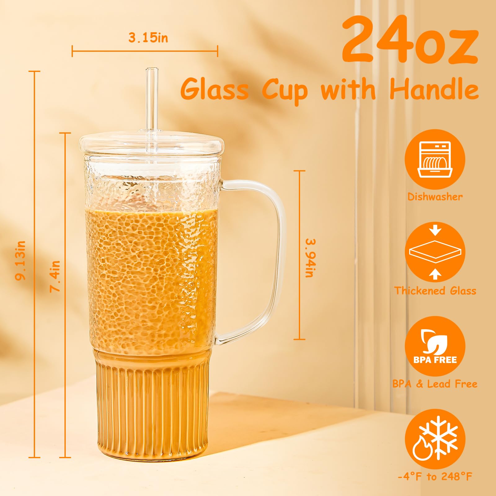 JunVpic borosilicate glass tumbler with hammered texture for grip and style