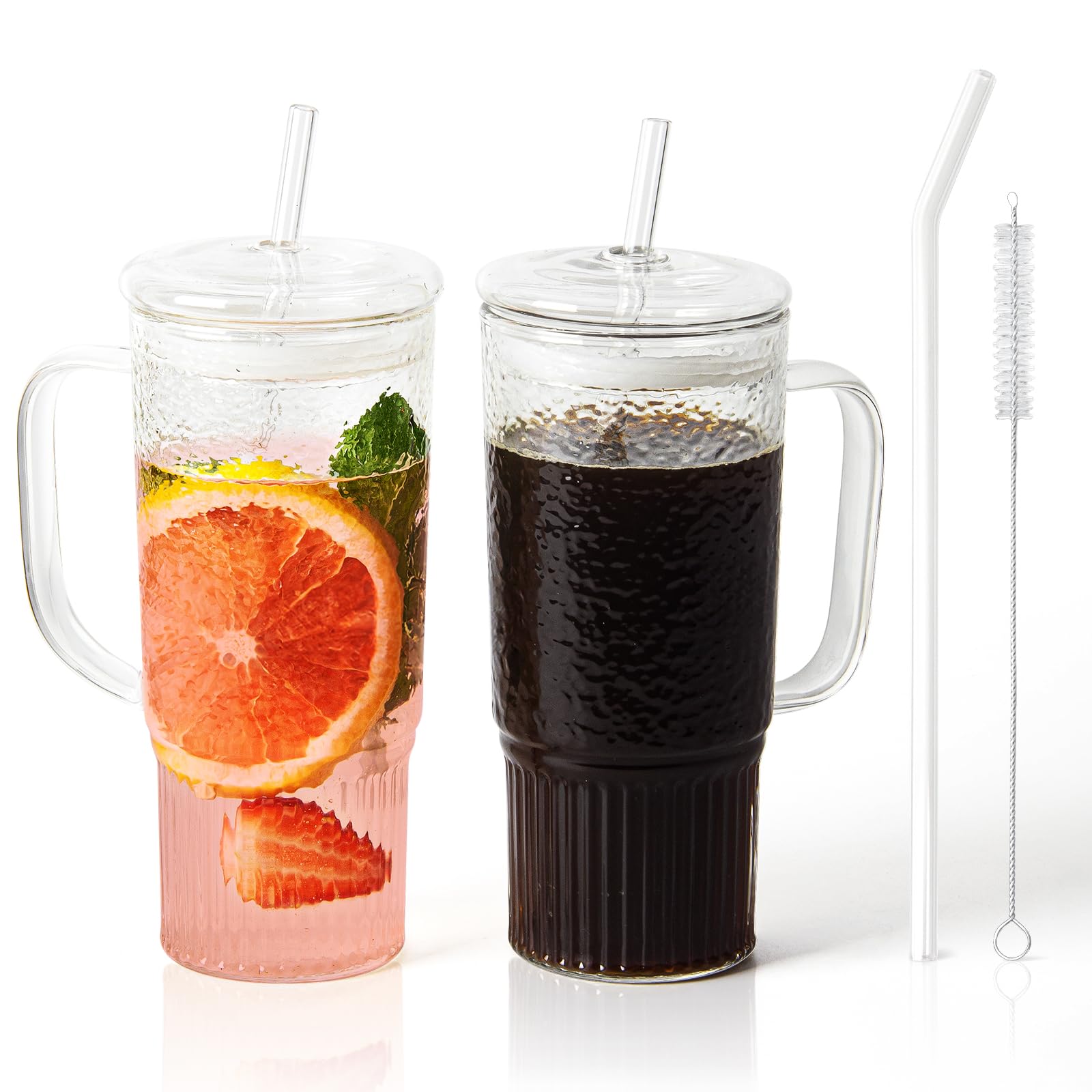 JunVpic glass cups with lids and straws, 24oz, ideal for iced coffee on the go