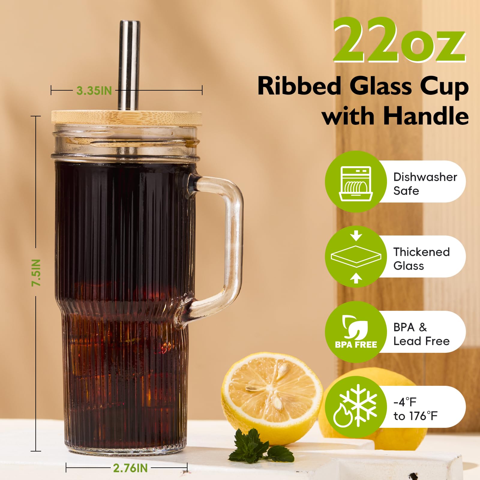 JunVpic glass tumbler with bamboo lid showcases Boho-inspired style and reusable design.