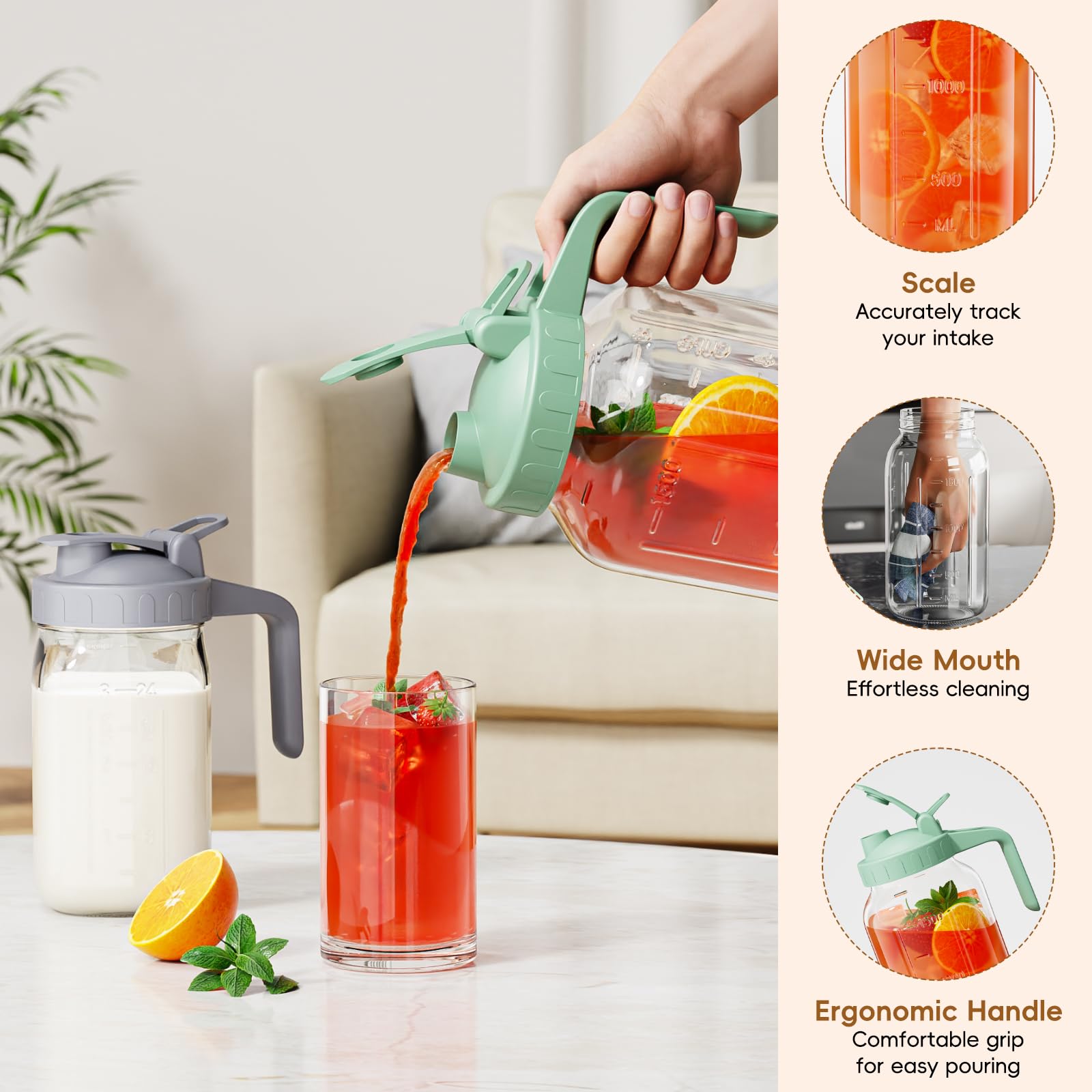 JunVpic ergonomic handle supports full jar weight for comfortable pouring