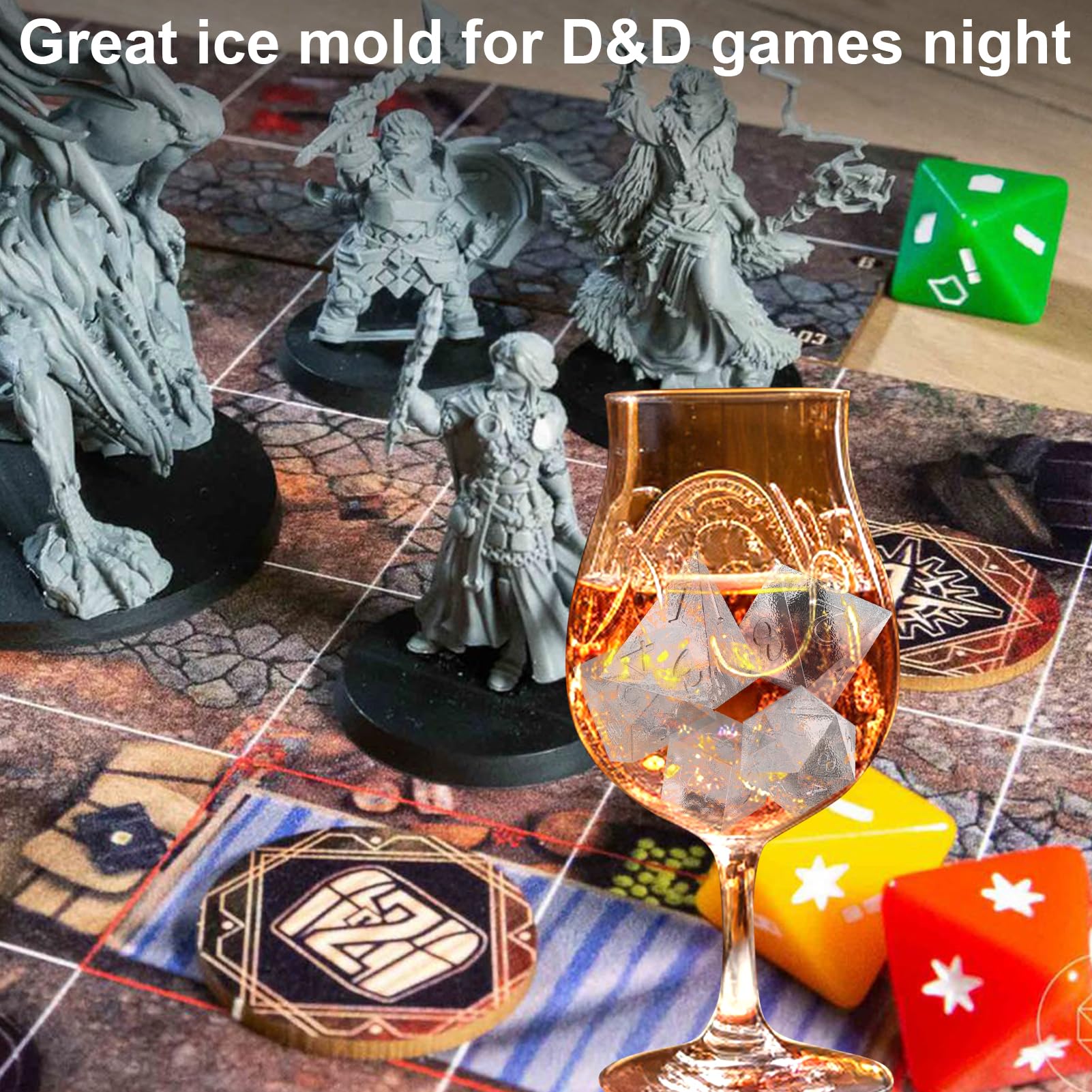 Juome DND dice ice tray creates seven dice for themed cocktails.