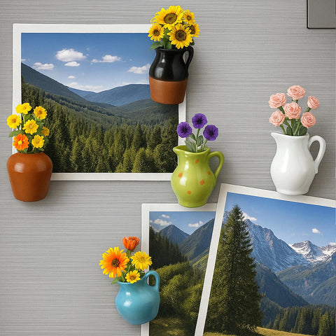 Close up of Juome ceramic vase magnet with glossy finish.