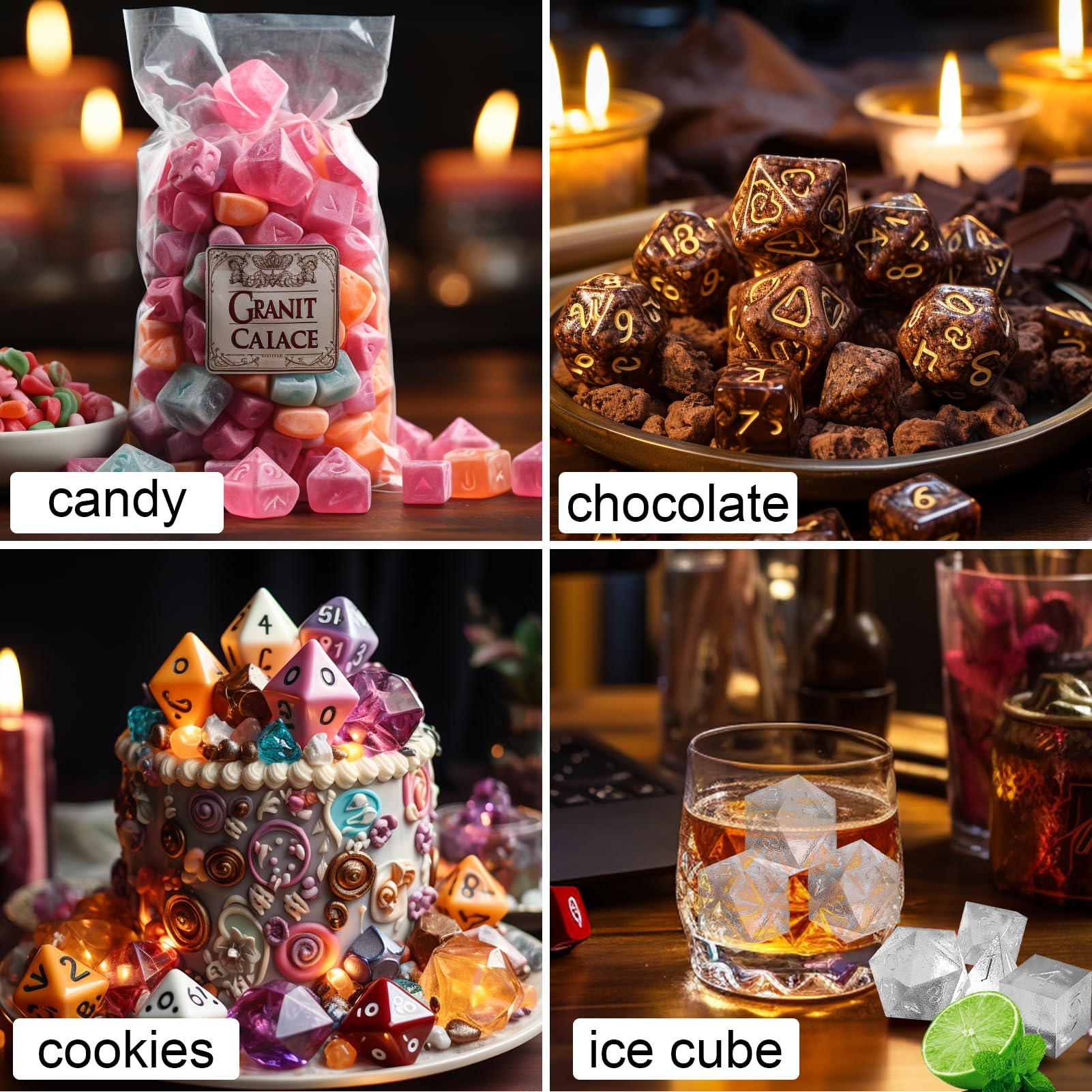 Juome tabletop decor for game nights with themed ice dice.