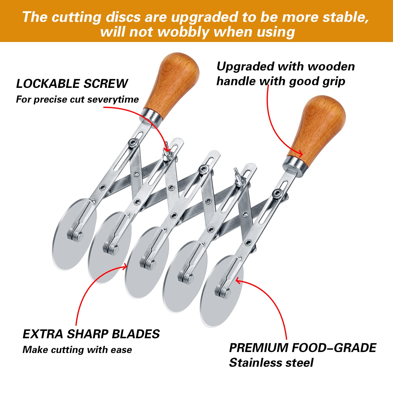 Juome wooden handle pastry cutter close-up showing secure grip