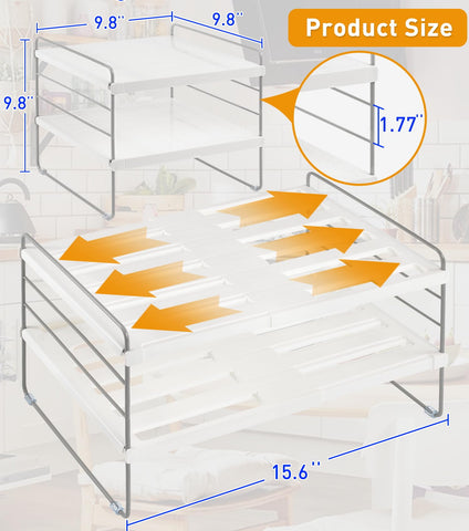 JUPELI adjustable-length shelf shown accommodating wax paper and plastic wrap efficiently.