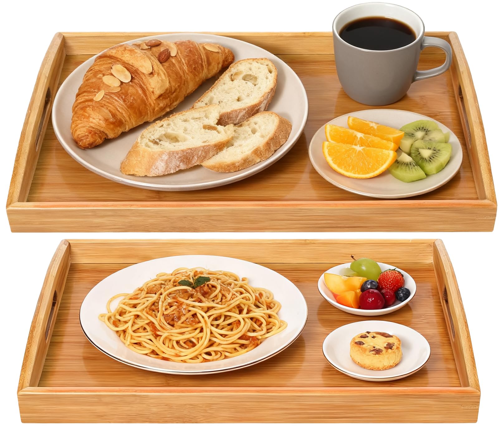 JUPELI bamboo serving tray with large handles for easy transport and stylish dining.