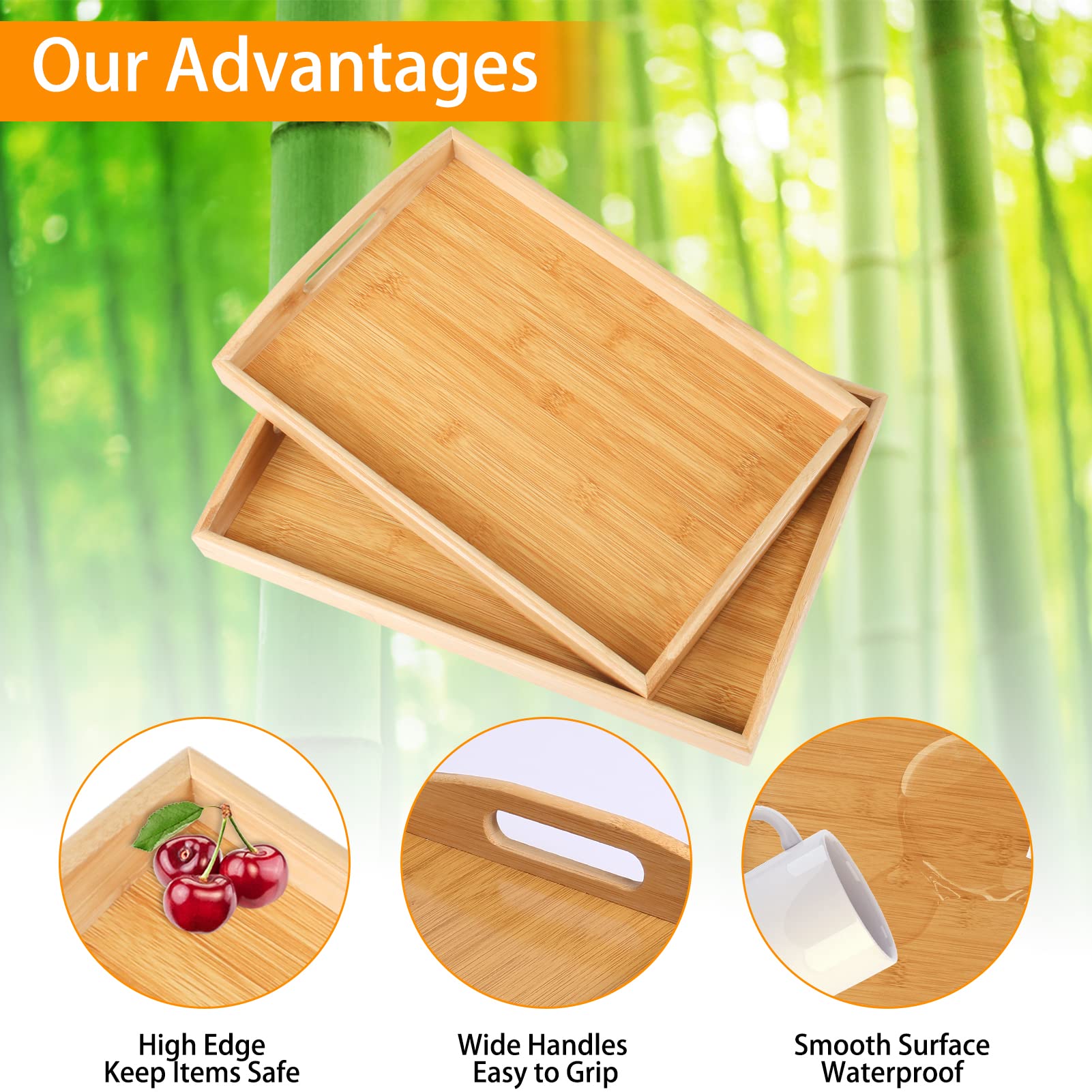 JUPELI natural bamboo tray shows grain and eco-friendly style.