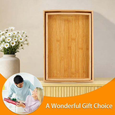 JUPELI stackable bamboo trays save space when stored.