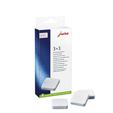Jura 66281 decalcifying tablets pack close-up for mineral buildup prevention in coffee machines