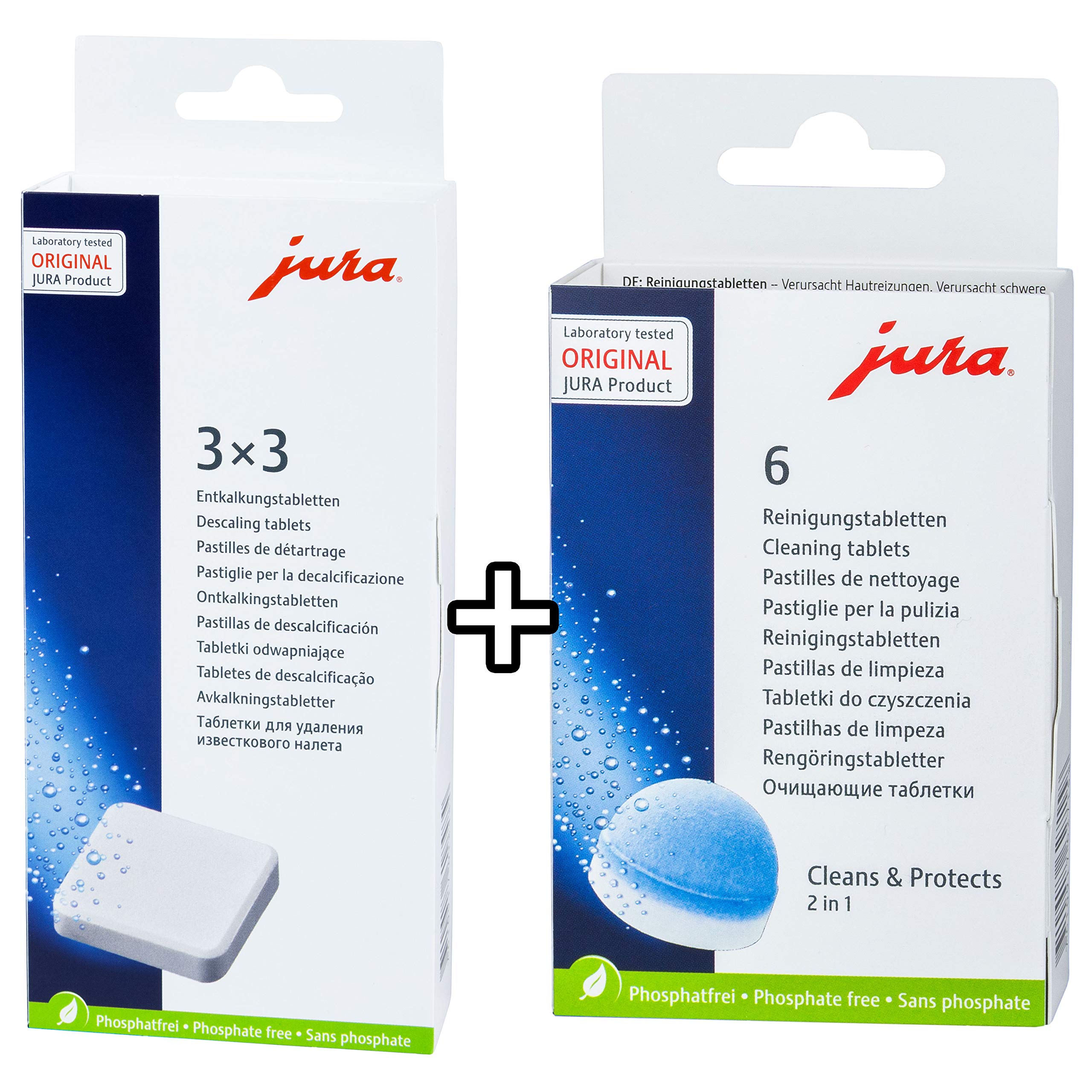 Jura combi pack descaling tablets, front view, helps keep your machine performing at its best