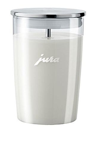 Jura glass milk container stored in fridge door for quick access
