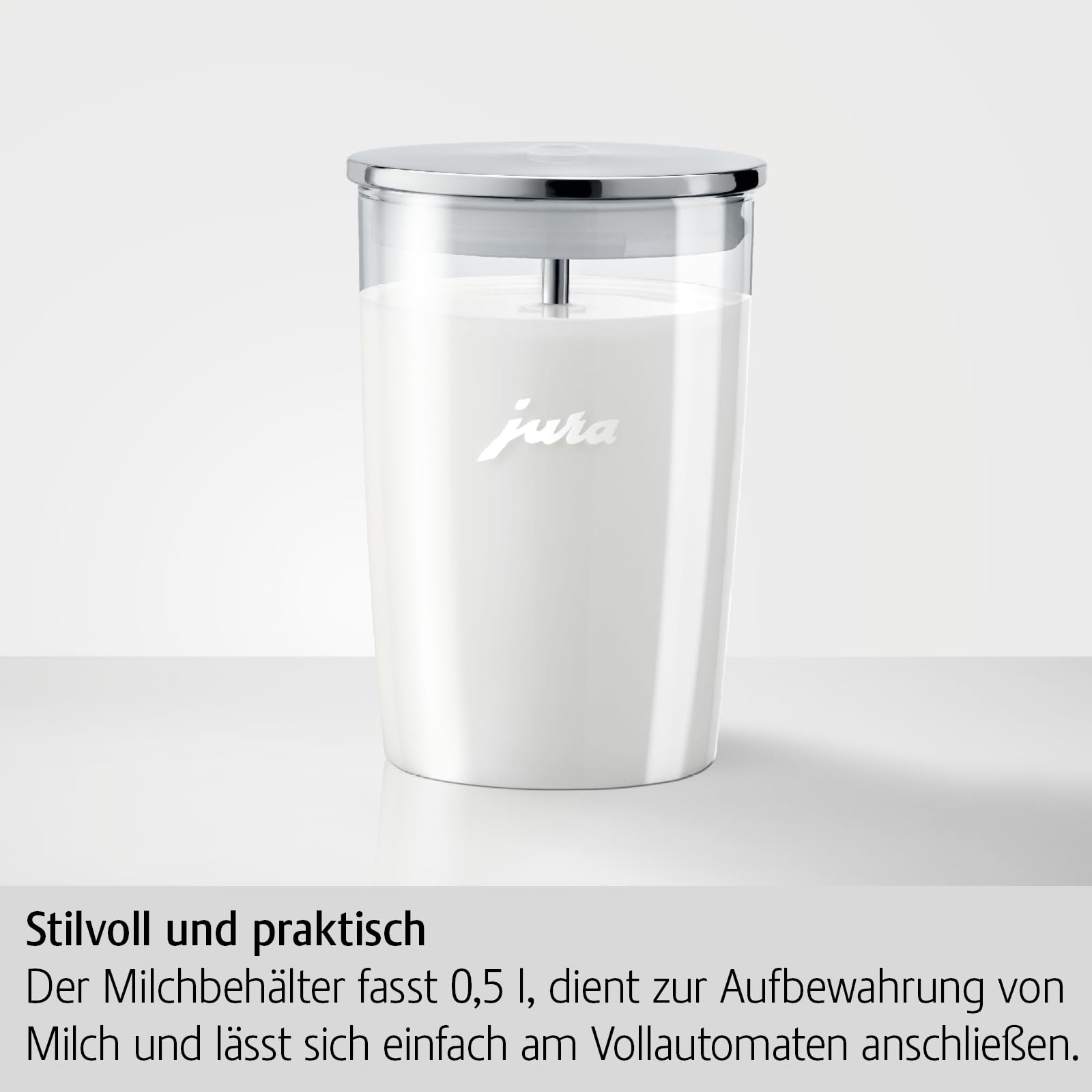 Jura glass milk container stored in fridge keeps milk fresh