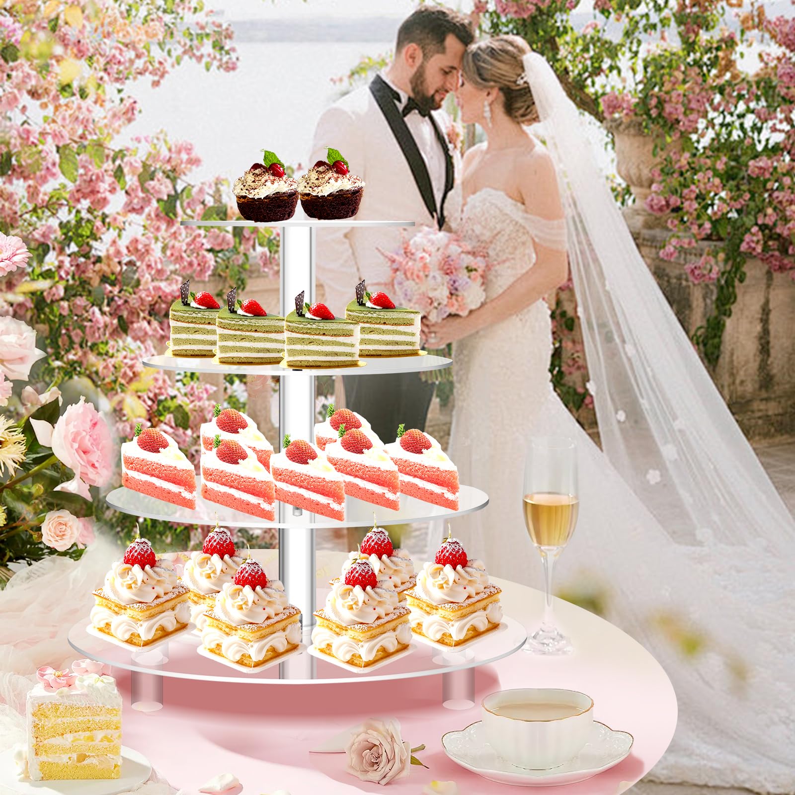 Jusalpha 4-tier rod-feet base lifts stand for stable centerpieces