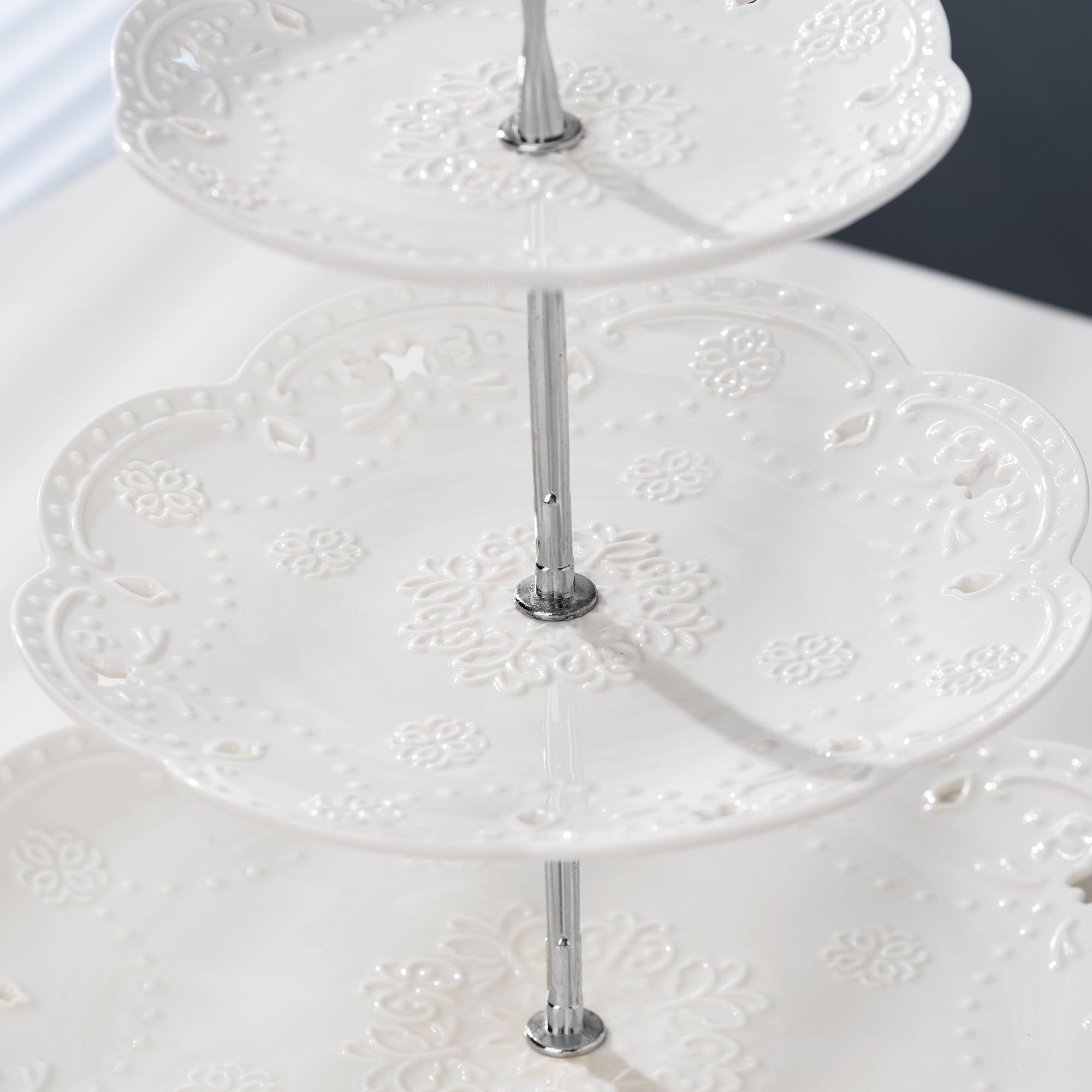 Jusalpha Cupcake Stand three-tier display for desserts and treats.