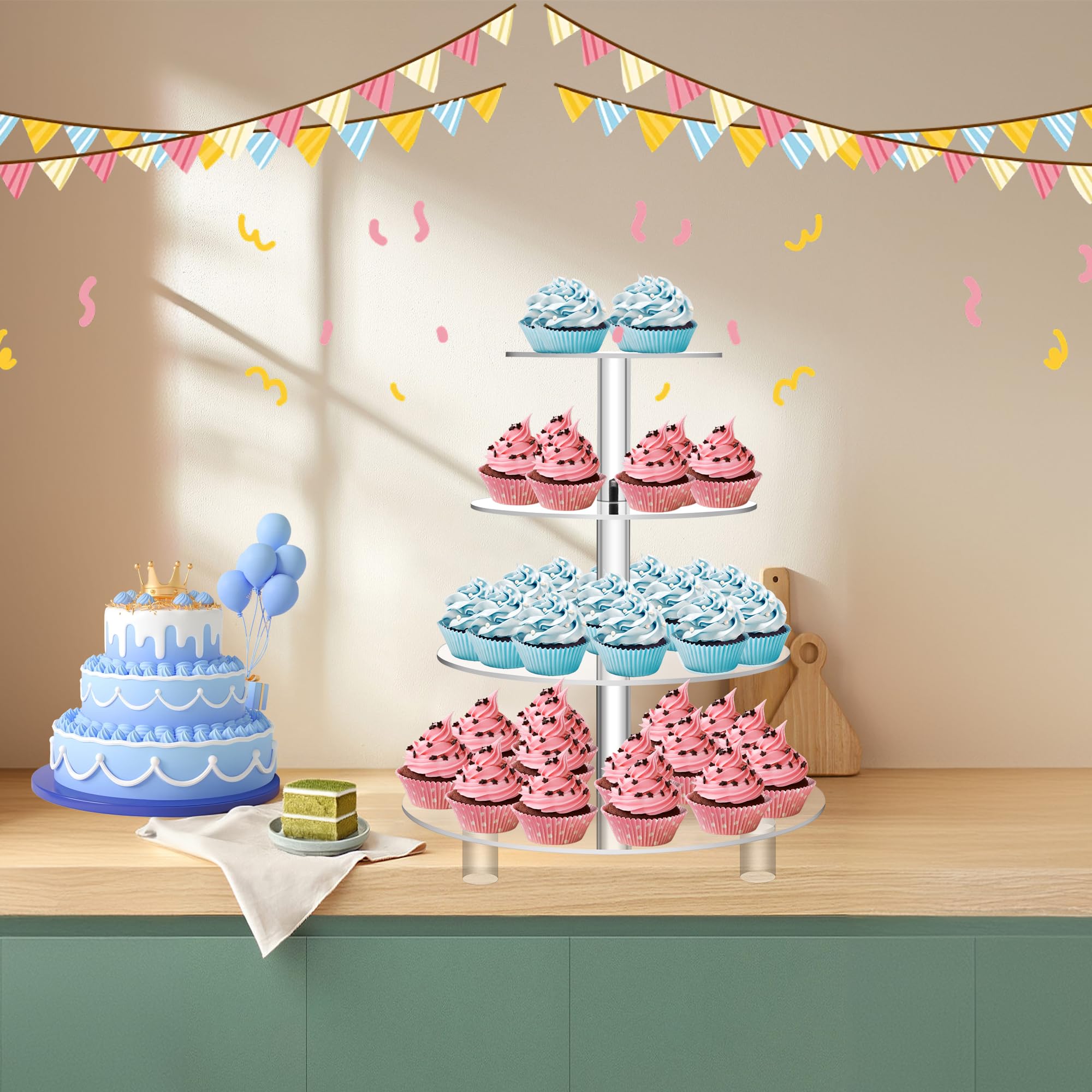 Jusalpha large 4-tier cupcake stand 6in plate, top tier focal desserts