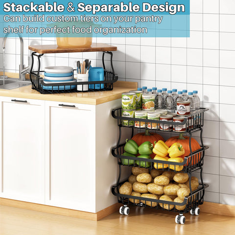 Jusdyrack pantry cart for fruits and vegetables beside the fridge.