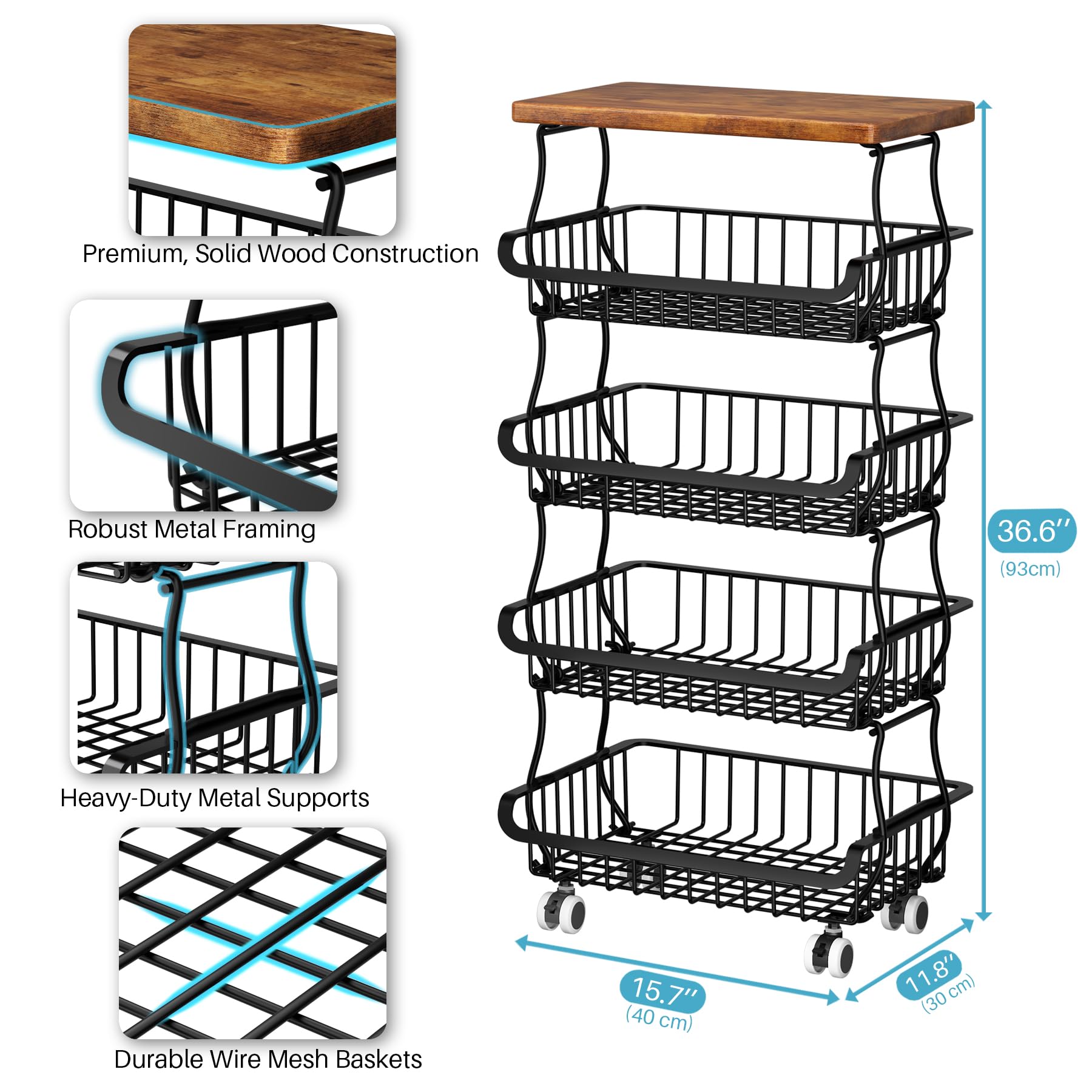Jusdyrack rolling wheels cart with casters enables mobile pantry organization.