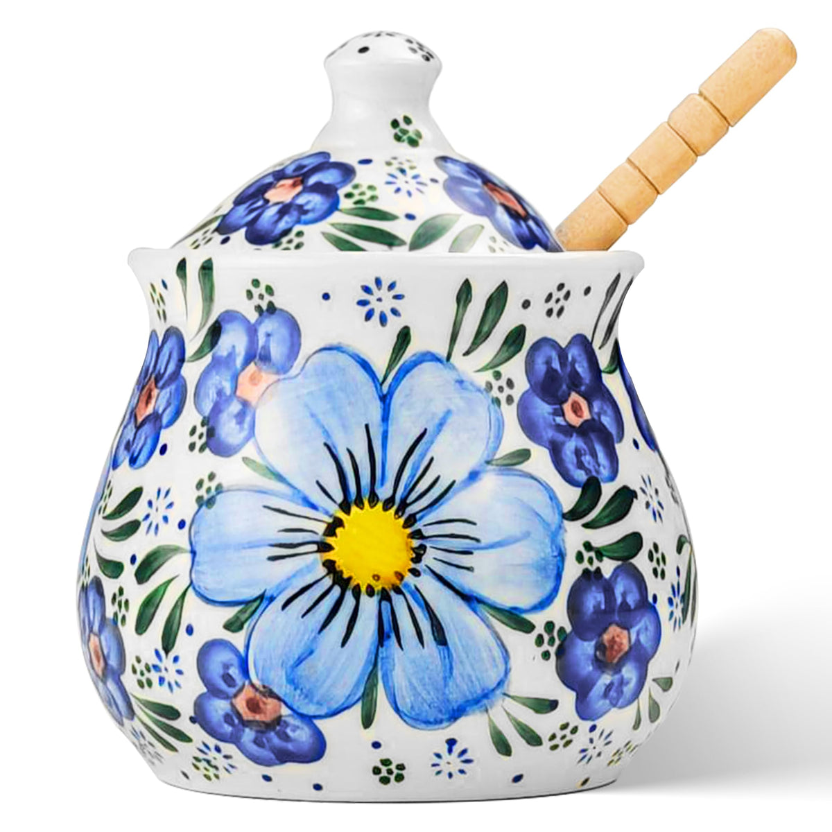 JUSONEY ceramic honey pot with dipper for mess-free honey access.