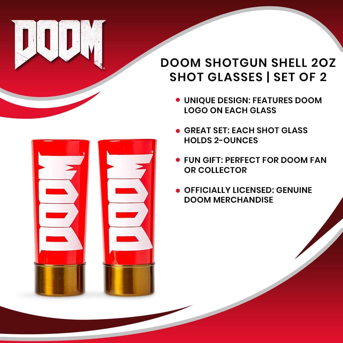 Just Funky DOOM shotgun shell shot glass on table, perfect for friends.