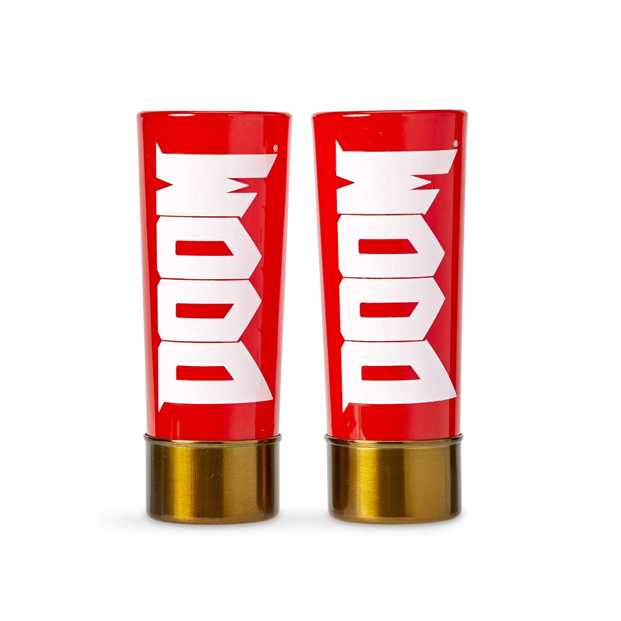 Just Funky DOOM shotgun shell shot glass red 2oz, ideal for game night toasts.