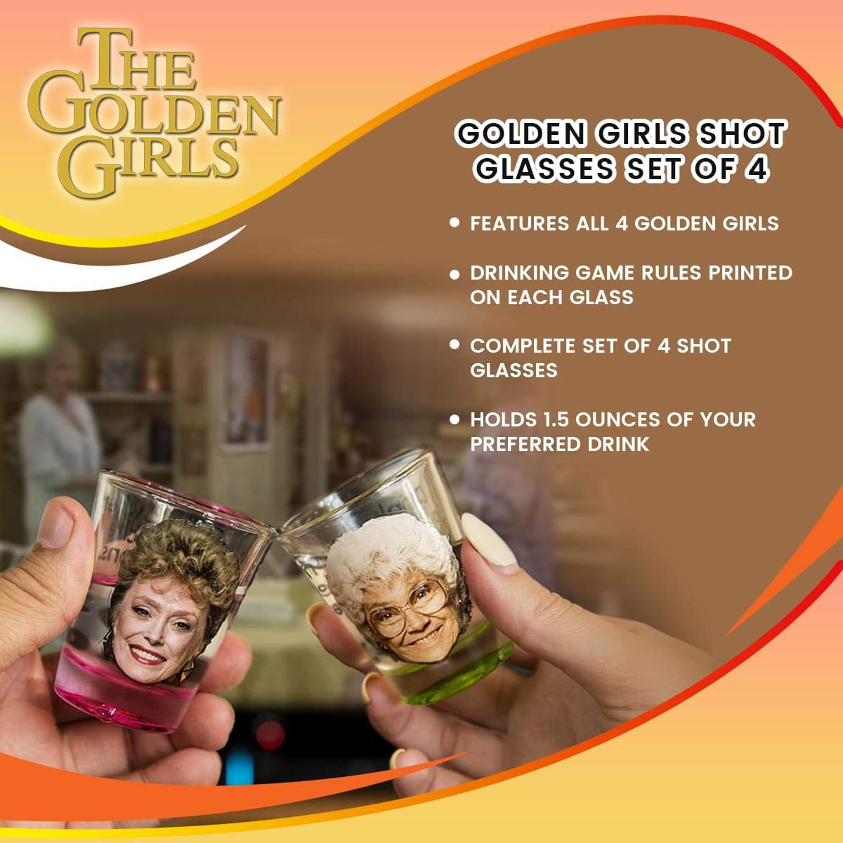 Just Funky Golden Girls game-night shot glasses ideal for celebrations.
