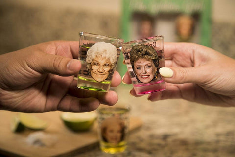 Just Funky Golden Girls one-point-five-oz shot glasses for quick tastings.